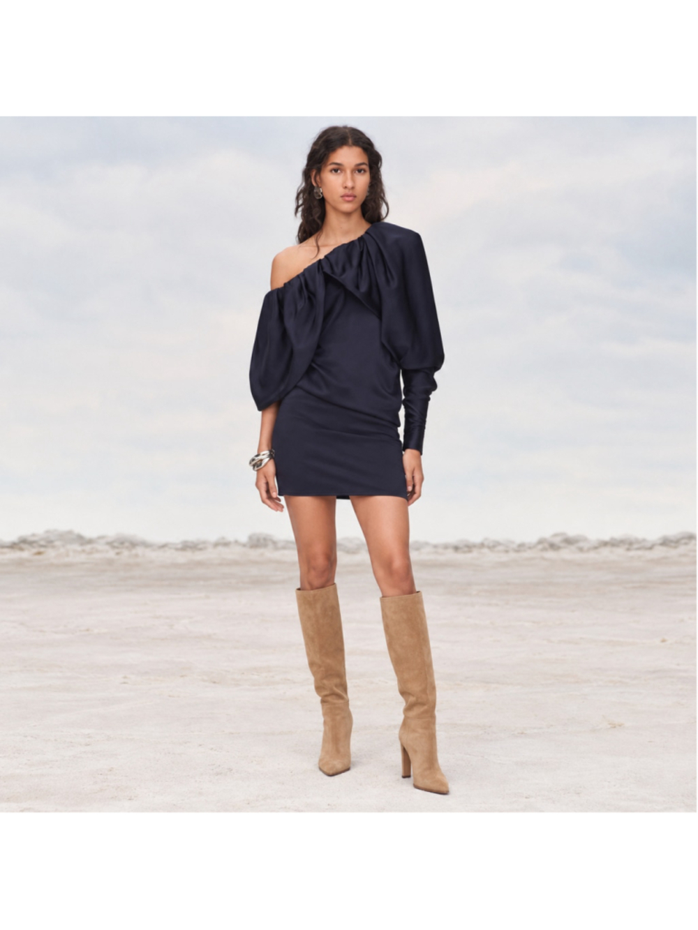 Zara Fall 2024 Limited Edition Asymmetrical Navy Mini Dress S NWOT